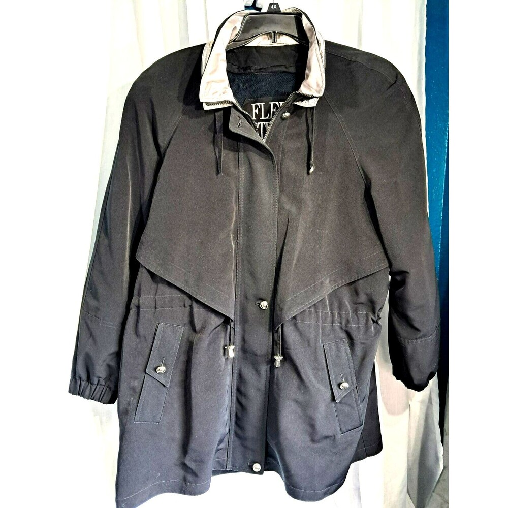 Vintage Fleet Street Black Long Coat Drawstring Waist 80s 90s Retro Womens XL